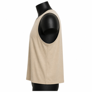 Camiseta sin mangas de color sólido para mujer, cuello redondo, transpirable, tejido de punto, largo regular, beige, 100% algodón, deportiva, jersey de 180g - Product Image 1