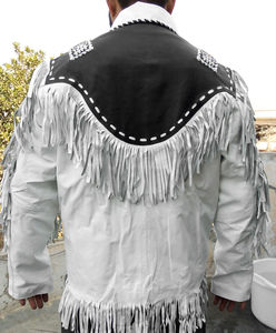 Chaqueta vaquera de gamuza negra para hombre, abrigo de cuero bicolor con flecos, abalorios y conchos, estilo rodeo, rancho, country, personalizada, al por mayor - Product Image 5