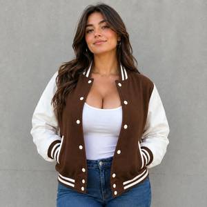 Chaqueta bomber de cuero marrón, chaqueta estilo universitario, ropa de calle unisex, chaqueta Letterman para mujer, chaqueta de cuero para mujer - Product Image 3