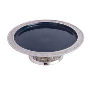 Perfect Centre piece Classic Metal Cake <b>Stand</b> with Greek Key Pattern Silver Base and Black Tray for Decoration - Product Image 1