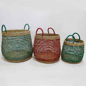 Cesta de Almacenamiento de Hierba Marina Natural, Plegable, Tejida, con Asas, para Ropa, Cocina, Guardería - Product Image 1