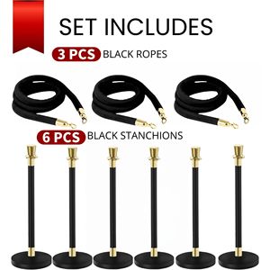 Set di 6 Pali in Acciaio Inox Nero con Tappeto Rosso da 1,5m e Corda in Velluto, Pali Neri per Teatri e Feste, Supporti per Striscioni - Product Image 6