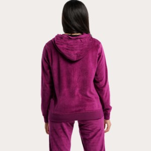 Sweat-shirt en velours à capuche et fermeture éclair pour femme, couleur unie violette, manches longues, longueur normale, respirant, pour l'automne - Product Image 4