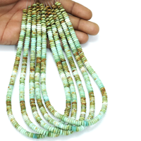 Perle plate en turquoise africaine, teinte, de forme rondelette | Perles naturelles vertes, bleues et brunes ombrées | Perles rondes lisses | Fournitures pour la fabrication de bijoux
