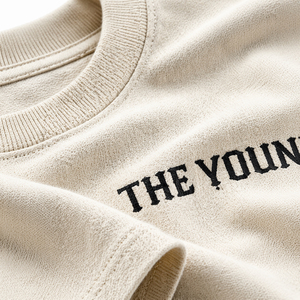 T-shirt formel tricoté 100 % coton beige surdimensionné pour homme, personnalisé, écologique, avec imprimé lettres minimaliste, coupe ample, anti-UV, vente en gros - Product Image 6