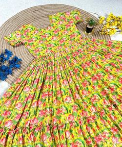 Vestido de Trabajo de Algodón Muselina con Estampado Floral, para Uso Diario, Precio al por Mayor, Prenda Étnica, Kurti Amarillo Estilo Indio, de Secado Rápido - Product Image 5