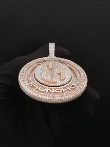 Pendentif rond personnalisé Iced Out, ton argent et or rose, bijoux hip-hop pour hommes et femmes - Product Image 2