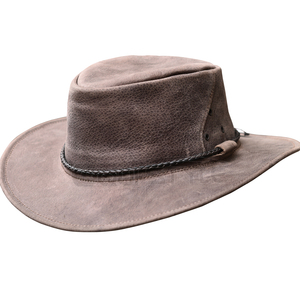 Stylish Leather Cowboy <b>Hat</b> Round Cord <b>Band</b> Travel Safari Fashion Adjustable Outdoor Headwear Premium Leather Western <b>Hat</b> For Men - Product Image 1