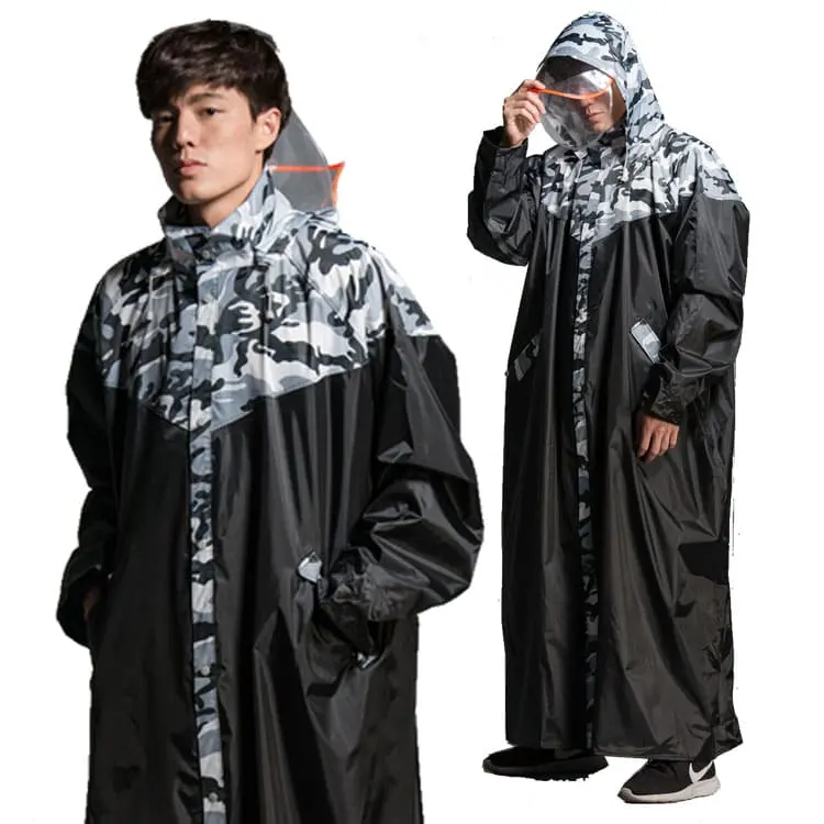 사용자 정의 야생 위장 세련된 방수 긴 소매 폴리 에스터 섬유 비 착용 야외 활동 오토바이 판초 비옷