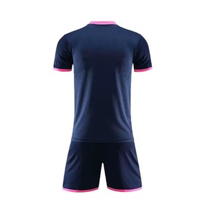 Ensemble de maillot de football rayé bleu marine et rose pour homme, col en V, manches courtes, polyester respirant, uniforme sportif, impression sublimée - Product Image 2