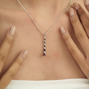 Colgante de Plata de Ley 925 Sólida con Barra Vertical, Diamantes y Rubí Curvo, Joyería Fina con Piedra de Nacimiento de Julio - Product Image 2