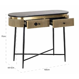 Modern Brass <b>Console</b> <b>Table</b> With <b>Storage</b> Drawers Black Top Living Room Furniture 100cm Width - Product Image 3