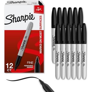 12-Pack Fine Tip Black Permanent Markers Quick Drying and Fade Resistant for Classroom Office Home Marking on Wood & Plastic - Product Image 1