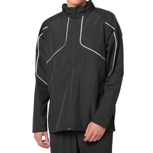 Ensemble coupe-vent en nylon froissé avec veste et pantalon, logo personnalisé, coupe ample, fermeture éclair, passepoil réfléchissant, style anorak - Product Image 2
