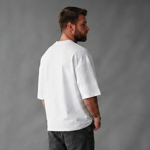 T-shirt décontracté imprimé à col en V pour homme, manches courtes, 100 % coton, coupe ample, impression personnalisée sur le devant, style streetwear - Product Image 4