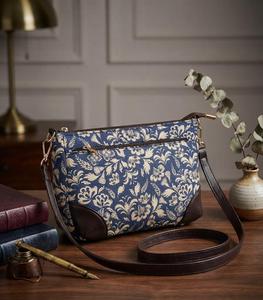 Bolso Bandolera Azul con Diseño Floral Jacquard, Bolso de Hombro con Cierre, Patrón Vintage, Suave, para Mujer, para Viajes Diarios - Product Image 3