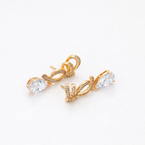 Pendientes de lujo con diseño de lazo real, chapados en oro de 14 quilates, con diamantes talla pera, diamantes cultivados en laboratorio, joyería para bodas y fiestas para mujeres. - Product Image 2