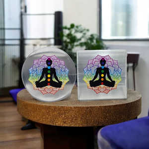 Posavasos de selenita de piedras preciosas naturales con símbolo de Geometría Sagrada 3D pegatina decoración del hogar posavasos Placa de carga a granel al por mayor - Product Image 2