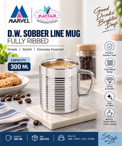 Taza de Café/Té de Acero Inoxidable SS 201 Cromada Clásica con Diseño Acanalado, Acabado Espejo, Doble Pared, 300 ml, Ecológica, Apta para Alimentos, Ideal para Regalo - Product Image 3