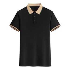 Polo Oxford à manches courtes pour homme, couleur unie, style décontracté, col marron, corps jaune, tissu tissé, coupe classique - Product Image 3