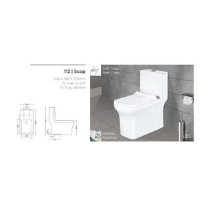 Inodoro de esquina de una pieza, elegante y moderno, de porcelana blanca, 640x360x725mm, inodoro de cerámica para uso comercial en baños. - Product Image 2