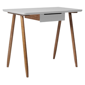 Escritorio compacto de estilo escandinavo, con un cajón superior central y patas de madera inclinadas y duraderas. - Product Image 3