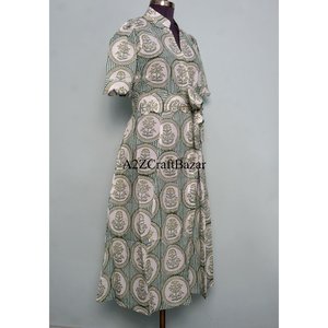 Robe midi en pur coton pour femme, imprimé floral fait main, style décontracté et élégant pour le quotidien et les fêtes, motif uni, style doux - Product Image 5