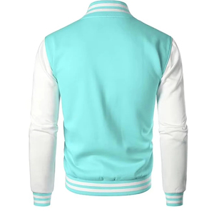 เสื้อแจ็คเก็ตวาร์ซิตี้สีขาวเทอร์ควอยซ์สำหรับผู้ชาย คอตั้ง ติดกระดุมด้านหน้า ดีไซน์ตัดต่อสีสัน สวมใส่ได้ในฤดูใบไม้ร่วง แจ็คเก็ตคุณภาพพรีเมียม - Product Image 2