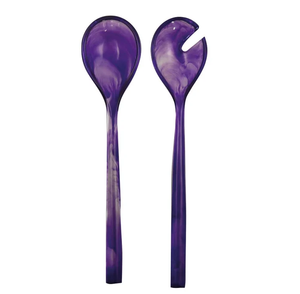 Ensemble de 2 Cuillères et Fourchettes à Salade Marbrées Violettes, Grand Ensemble d'Ustensiles de Service - Product Image 2