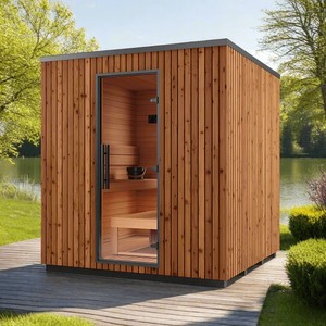 Sauna Exterior Tradicional con Vista al <span class=keywords><strong>Lago</strong></span>, con Calentador de Leña, Ecológica, Exterior de Madera Natural, Cabina de Spa Montada en <span class=keywords><strong>la</strong></span> Cubierta - Product Image 1