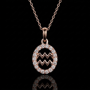 Pendentif Aquarius élégant en or rose avec design halo et sertissage de diamants ronds inspiré du zodiaque - Product Image 1