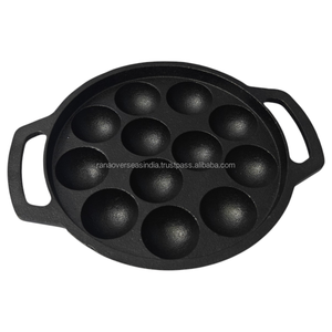 Pre Seasoned Cast Iron Appam <b>Pan</b> 12 Pit Paniyaram Maker Non Stick Heavy Duty Cooking <b>Pan</b> with Strong Handles - Product Image 1