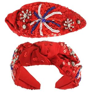 <b>Red</b> <b>Sequin</b> Headband with Beaded Flower Embroidery Handmade Party Wedding Hair Accessory - Product Image 1