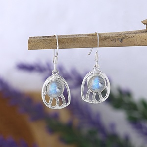 Boucles d'oreilles pendantes en argent sterling 925 avec pierre de lune arc-en-ciel naturelle, pierre de naissance de juin, bijoux en pierre de lune à éclat naturel - Product Image 5