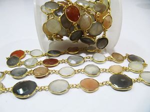 Chaîne de connecteurs en forme de briolette en pierre de lune naturelle multi-couleurs, forme libre, avec sertissage - Product Image 1