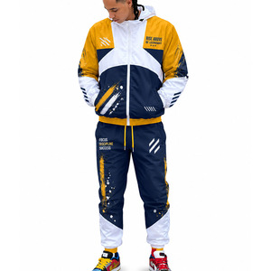 Ensembles de veste et pantalon de survêtement personnalisés de haute qualité, en nylon imprimé, avec fermeture éclair, coupe oversize, coupe-vent, pour hommes - Product Image 1