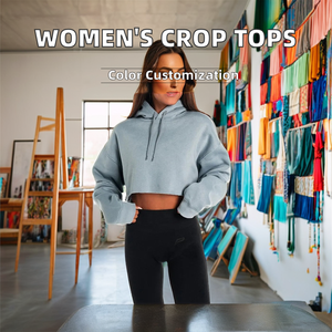 Sudadera Corta con Capucha para Mujer, Corte Cuadrado, Manga Larga, con Tela de Mezcla de Algodón Premium para Uso Diario Informal y Streetwear - Product Image 5