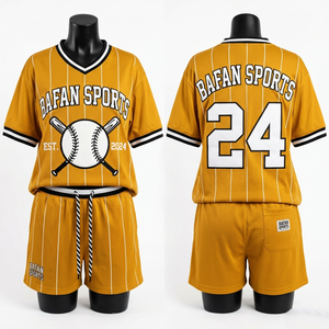 180 GSM Polyester <b>Mesh</b> Baseball Uniform Set Yellow Pinstripe Jersey And Shorts Sublimation Custom Logo <b>Women</b> Baseball Jersey - Product Image 1