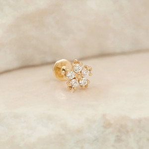 Zisma 14K <b>Gold</b> Flower Lab Grown Diamond Labret Internal Threaded <b>Flat</b> <b>Back</b> Snowflake Cluster Piercing Stud IGI Diamond Factory - Product Image 1