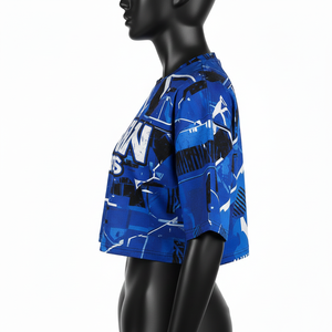 polyester spandex women <b>crop</b> <b>top</b> t shirt <b>blue</b> breathable stretch fabric sublimation print logo Women <b>Crop</b> <b>top</b> Shirt Cotton - Product Image 3