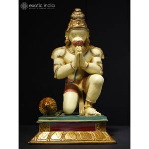 Estatua de latón colorida de 12 pulgadas del Señor Hanuman sentado en Namaskar gesto elegante escultura para decoración del hogar, regalos y Templo - Product Image 1