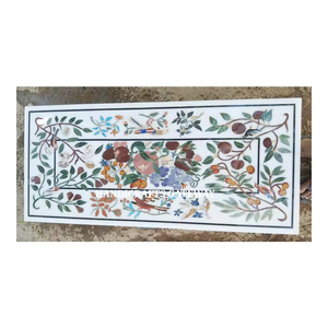 Bonito mármol blanco hecho a mano forma octogonal hermoso y antiguo diseño Floral incrustaciones sala de estar comedor mesa superior - Product Image 3