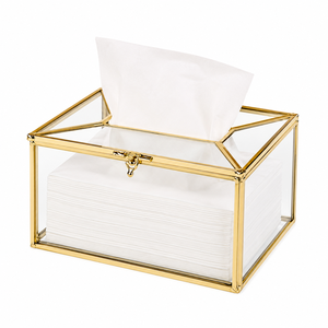 Vintage Glass Tissue <b>Box</b> Holder Antique Gold Metal Frame Decorative Tissue Case for Luxury Home Hotel Bedroom <b>Vanity</b> Décor - Product Image 1