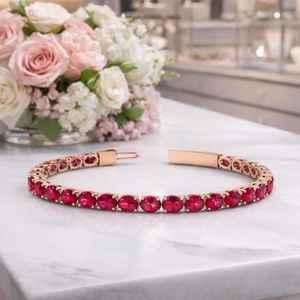 สร้อยข้อมือชาร์มทับทิมธรรมชาติทรงรี เงินแท้ 925 ชุบทอง 14K ระดับ VS1 หรูหรา ของขวัญสำหรับผู้หญิง - Product Image 1