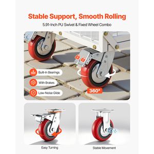 Carrello Piattaforma con Gabbia, Capacità 900 kg, con Pianale Pieghevole a 6 Sezioni, Ruote Girevoli e Design Rinforzato - Product Image 3