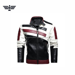 Chaqueta de Motociclista de Cuero de Alta Calidad Personalizada para Hombre |   Chaqueta de Motociclista Negra, Blanca y Marrón |   Logotipo personalizado de manga larga - Product Image 1