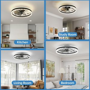 Ventilatore da soffitto moderno a 24 LED dimmerabili con design in cristallo, pale invisibili e telecomando, luce da soffitto regolabile a 24 LED - Product Image 2
