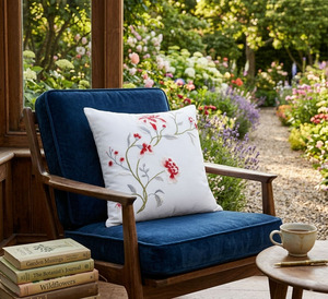 Housse de coussin carrée vintage à fleurs brodées sur mesure, 100 % coton, lavable, avec fermeture éclair, pour usage domestique, vente en gros - Product Image 2