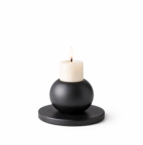 Minimalist single ball candle holder <b>black</b> metal modern candle stand compact design tabletop decor stylish home decoration best - Product Image 1