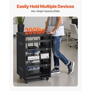 Porte-roue verrouillable 16U pour studio d'enregistrement à domicile Capacité maximale de 200 lb Armoire de serveur à cadre ouvert Équipement audio spécial - Product Image 3